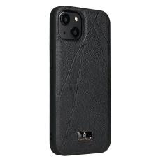 FIERRE SHANN - FIERRE SHANN f&ouml;r iPhone 15 Fodral KonstL&auml;der - Randig Litchi - Svart