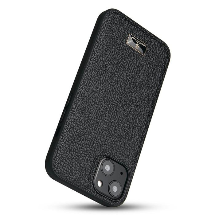 FIERRE SHANN - FIERRE SHANN för iPhone 15 Fodral KonstLäder - Litchi Mönster - Vit
