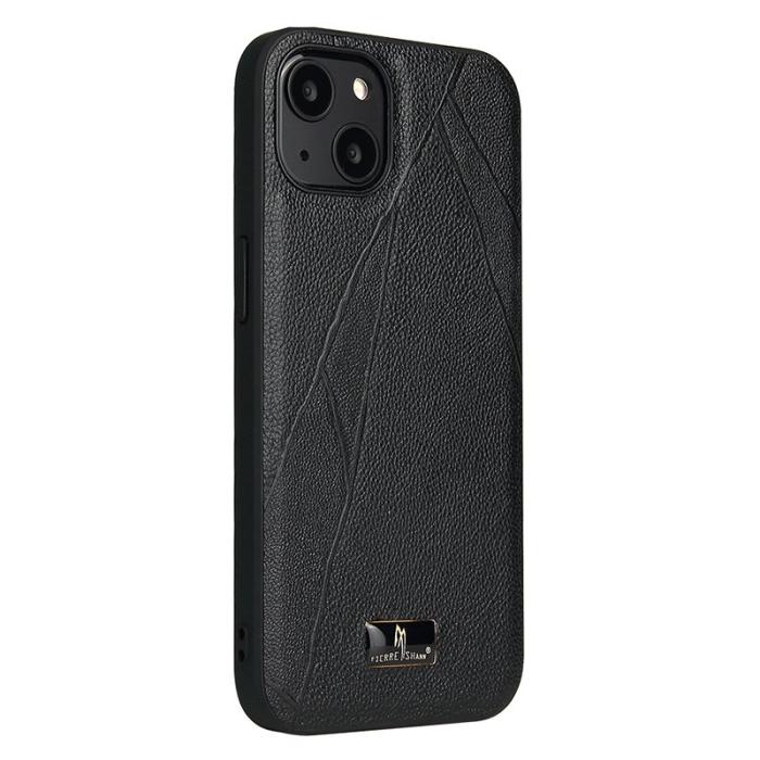 FIERRE SHANN - FIERRE SHANN för iPhone 15 Fodral KonstLäder - Randig Litchi - Svart
