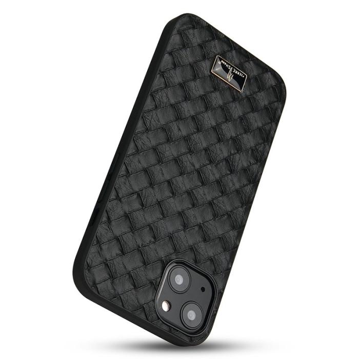 FIERRE SHANN - FIERRE SHANN för iPhone 15 Fodral KonstLäder - Woven Pattern - Vit