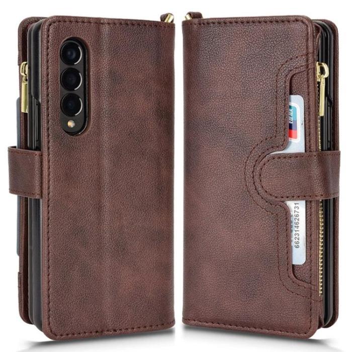 A-One Brand - Galaxy Z Fold 4 Plånboksfodral Zipper Magnetic - Brun