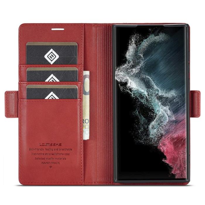 LC.imeeke - LC.IMEEKE Plånboksfodral för Samsung Galaxy S24 Ultra - Konstläder - Röd