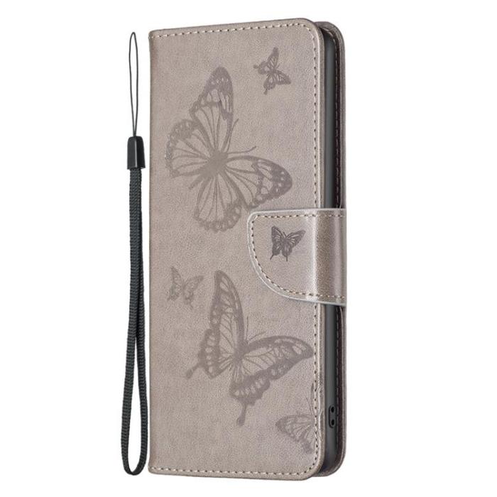 OEM - iPhone 14 Pro Plånboksfodral Butterflies Imprinted - Grå