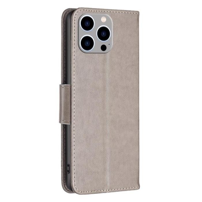 OEM - iPhone 14 Pro Plånboksfodral Butterflies Imprinted - Grå