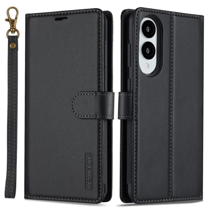 LC.imeeke - LC.IMEEKE L2 Series Samsung Galaxy S25 Edge Plånboksfodral Konstläder - Svart