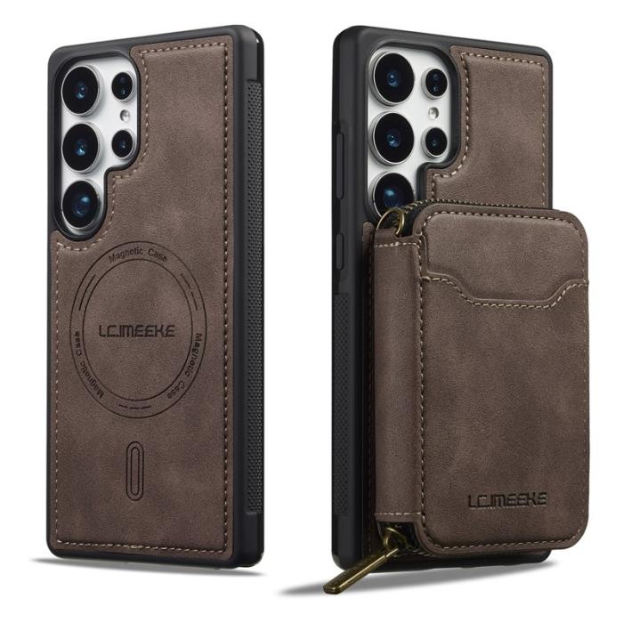 LC.imeeke - LC.IMEEKE L6 för Samsung Galaxy S25 Ultra Plånboksfodral Konstläder - Brun