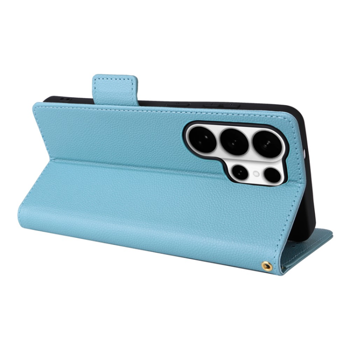 A-One Brand - Galaxy S26 Ultra Plånboksfodral Litchi Läder med Rem - Babyblå