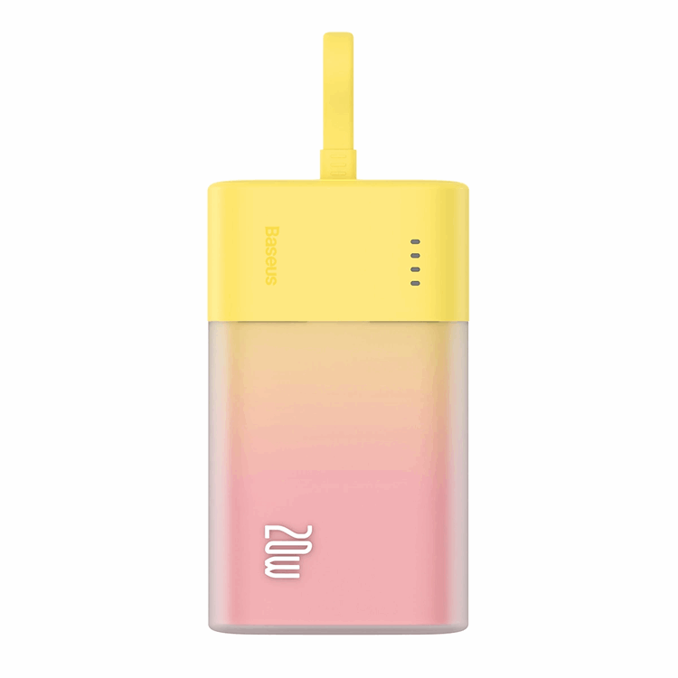Produktfoto för Baseus Powerbank 5200mAh 20W med inbyggd Lightning-kabel - Gul/Rosa