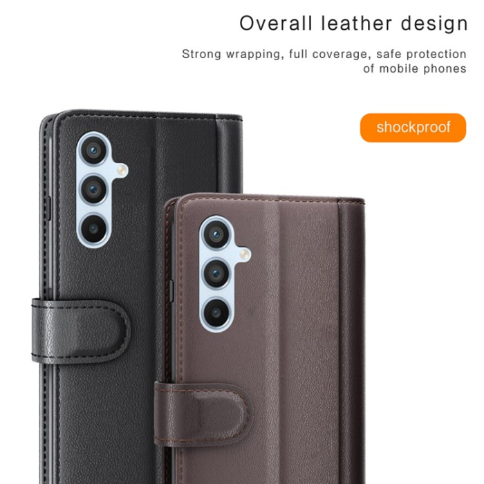 A-One Brand - Galaxy A34 5G Plånboksfodral Äkta Läder Folio Flip - Svart