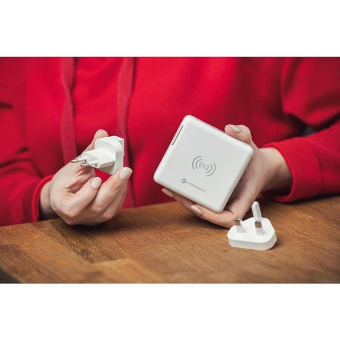 Forcell - Forcell 4in1 Väggladdare USB/USB-C och Powerbank 8000 mAh 15W - Vit