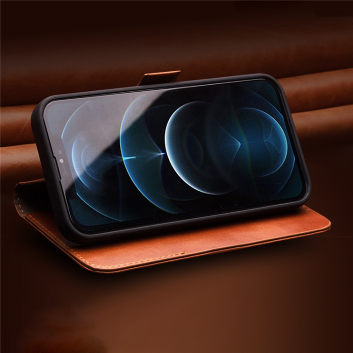 QIALINO - QIALINO iPhone 12 Plånboksfodral Äkta Läder Hoppbart Stativ