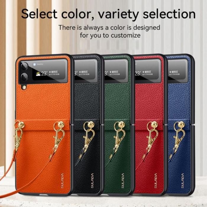SULADA - SULADA Galaxy Z Flip 4 Skal Läder Treasure Strap - Blå