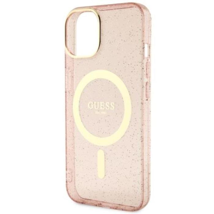 Guess - Guess iPhone 14 Plus Mobilskal MagSafe Glitter Guld - Rosa
