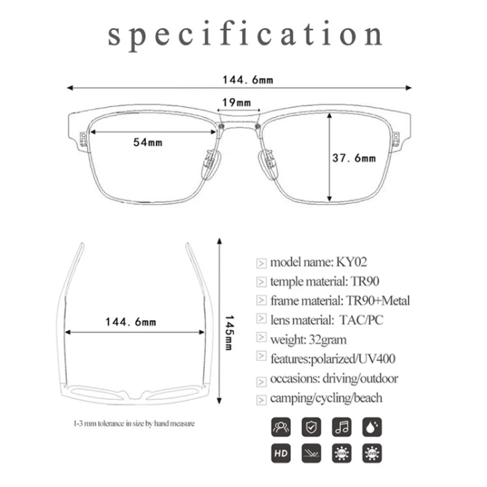 OEM - Smart Glasses Bluetooth-kompatibel TWS Hörlurar KY02B - Guld