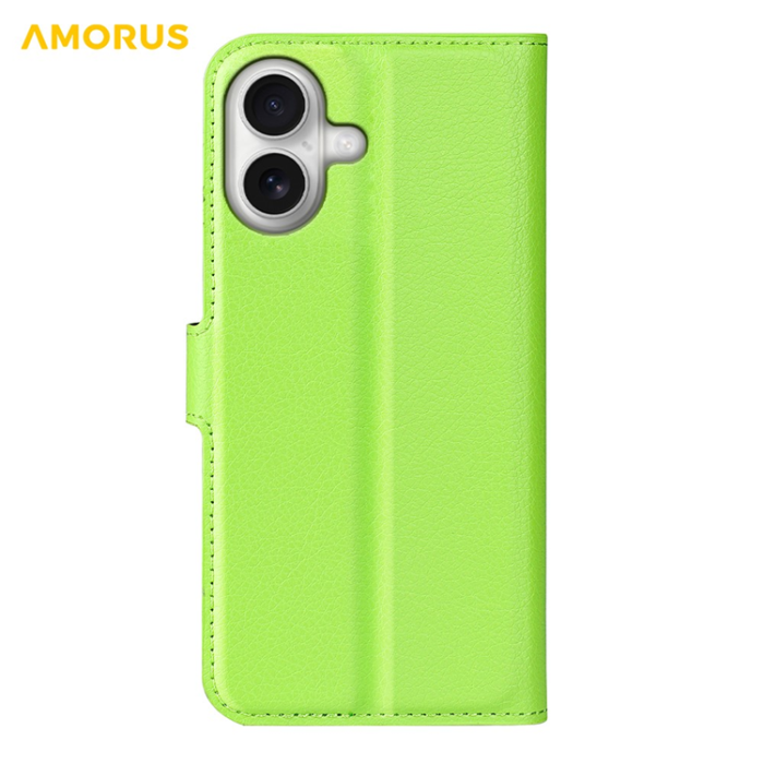 Amorus - AMORUS iPhone 17 Plånboksfodral Flipstativ Litchi - Grön