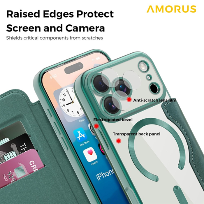 Amorus - AMORUS iPhone 17 Pro Plånboksfodral MagSafe RFID