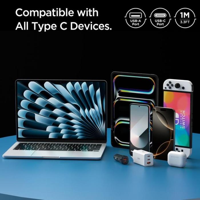 Spigen - Spigen USB-A till USB-C kabel Essential 1m 60W - Vit