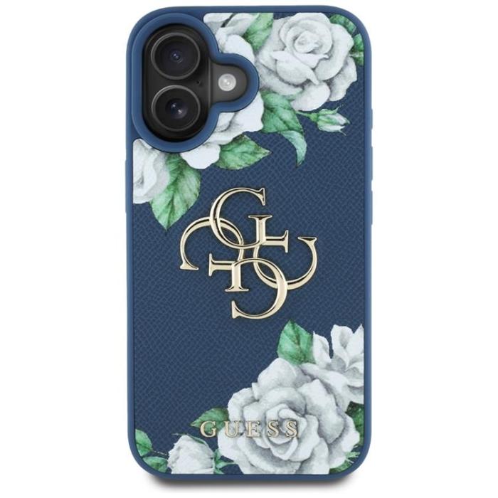 Guess - Guess iPhone 16 Mobilskal Grained Roses Big 4G logo - Blå