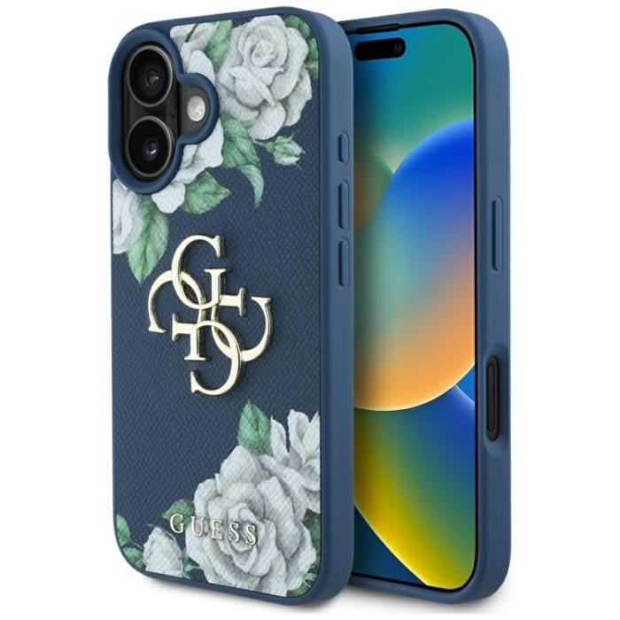 Guess - Guess iPhone 16 Mobilskal Grained Roses Big 4G logo - Blå