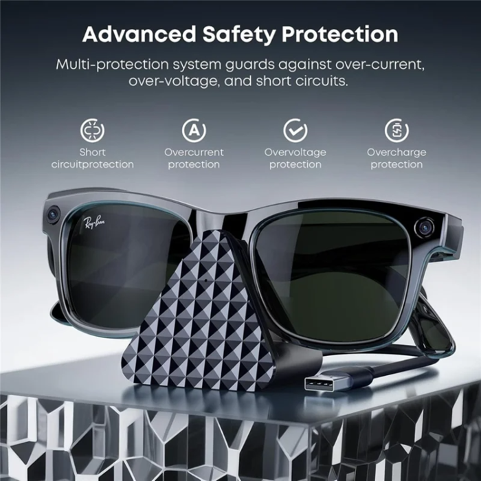 A-One Brand - Laddare Laddningsställ För Ray-Ban Meta med Adapter/Kabel - Vit