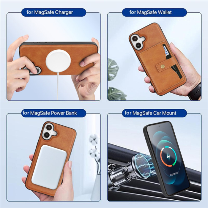 A-One Brand - iPhone 17 Mobilskal MagSafe Detachable Korthållare - Brun