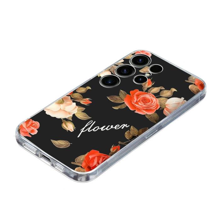 OEM - Mobilskal till Samsung Galaxy S26 Ultra Mönstertryck Stötskydd TPU Svart Blommor