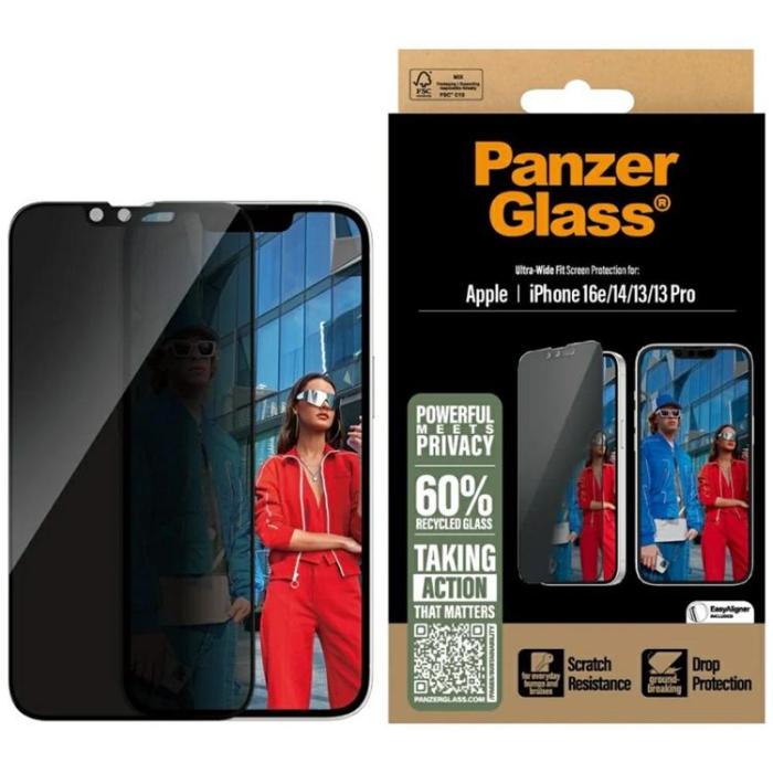 PanzerGlass - PanzerGlass iPhone 16e Härdat Glas Skärmskydd Privacy Ultra-Wide