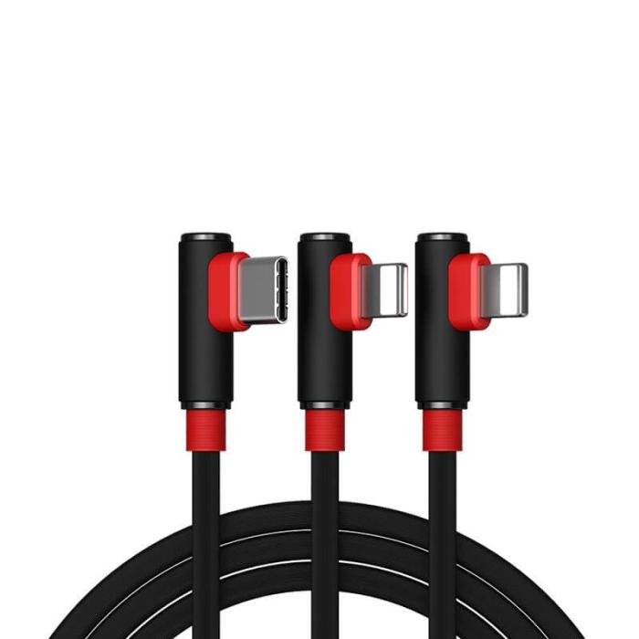 UTGATT1 - Proda Sparta USB 2x lightning/USB-C elbow Kabel 5A 1m Svart