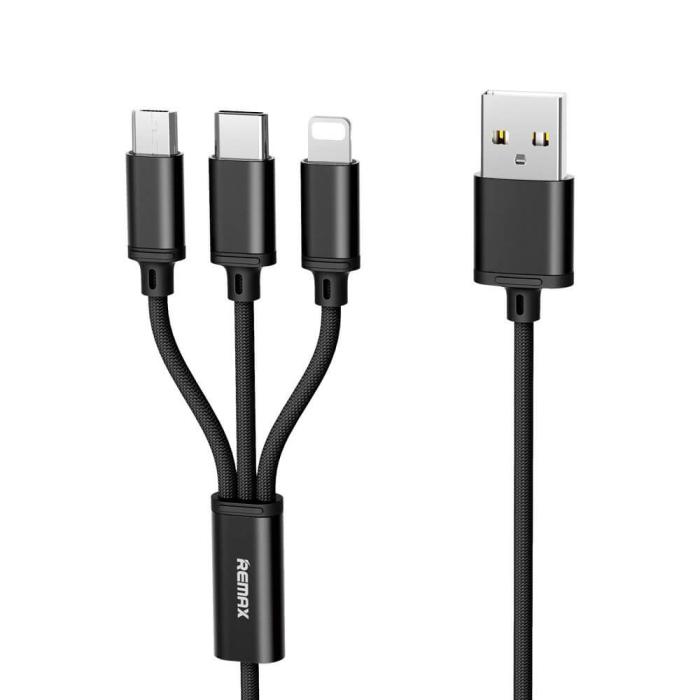Remax - Remax Gition 3in1 USB microUSB/lightning/USB-C Kabel 1,15M Svart