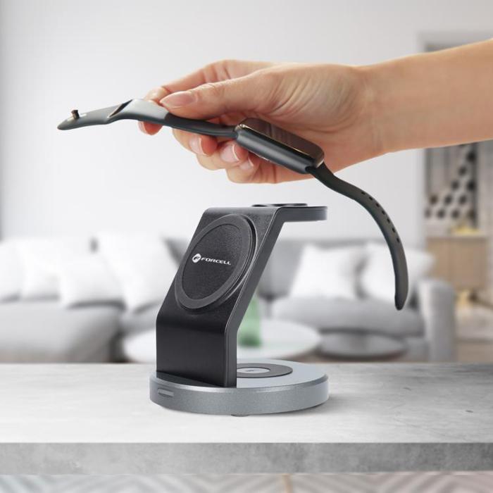 Forcell - Forcell 3-in-1 Trådlös Laddare Magsafe iPhone, Apple Watch, Airpods