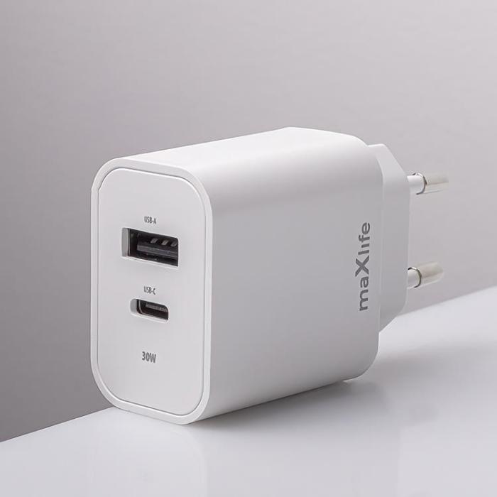 Maxlife - Maxlife Väggladdare USB/USB-C 30W med USB-C/USB-C Kabel PD QC