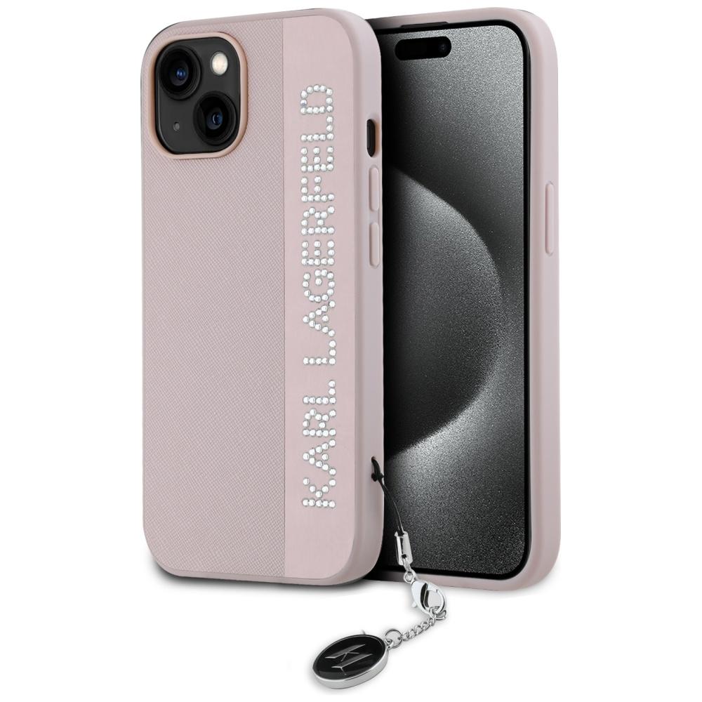 Karl Lagerfeld Mobilskal till iPhone 15 MagSafe Saffiano Rhinestones - Rosa