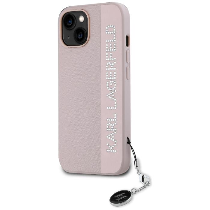 KARL LAGERFELD - Karl Lagerfeld Mobilskal till iPhone 15 MagSafe Saffiano Rhinestones - Rosa