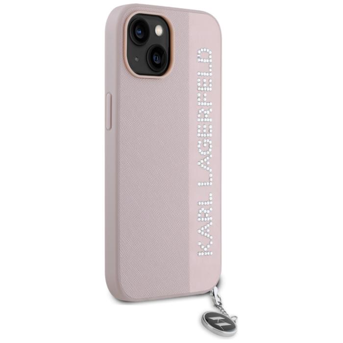 KARL LAGERFELD - Karl Lagerfeld Mobilskal till iPhone 15 MagSafe Saffiano Rhinestones - Rosa