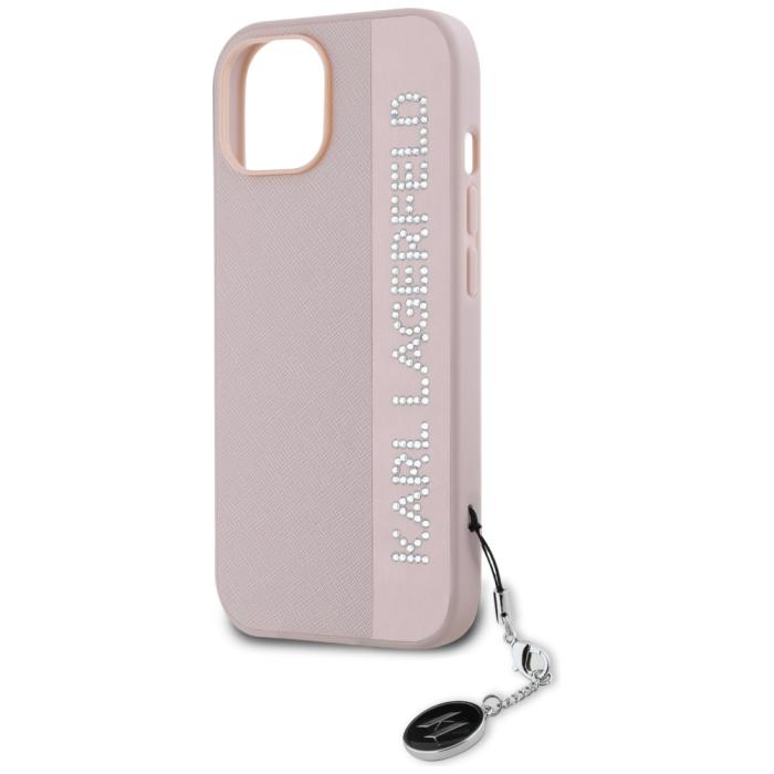 KARL LAGERFELD - Karl Lagerfeld Mobilskal till iPhone 15 MagSafe Saffiano Rhinestones - Rosa