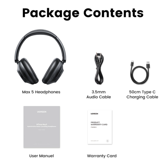 Ugreen - Ugreen HP202 HiTune Max5 Trådlösa On-Ear Hörlurar - Svart