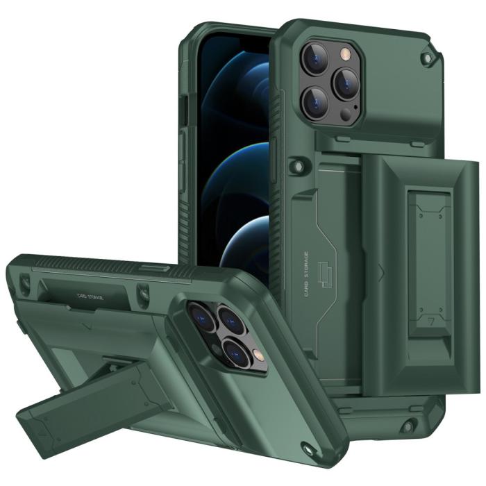 OEM - iPhone 12 Pro Max Skal Korthållare Built-in Kickstand - Grön