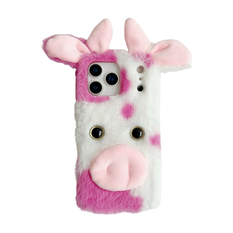 iPhone 17 Pro Max Mobilskal Fluffy Cute Cow Plush TPU - Rosa | 2353 | AlltMobil