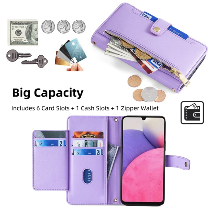 A-One Brand - Galaxy A33 5G Konstläder Plånboksfodral med Axelrem - Lila
