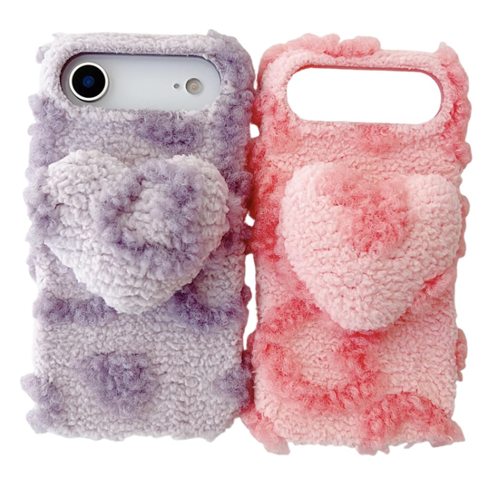 A-One Brand - iPhone Air Mobilskal 3D Heart Plush TPU Winter Warm Soft - Blå