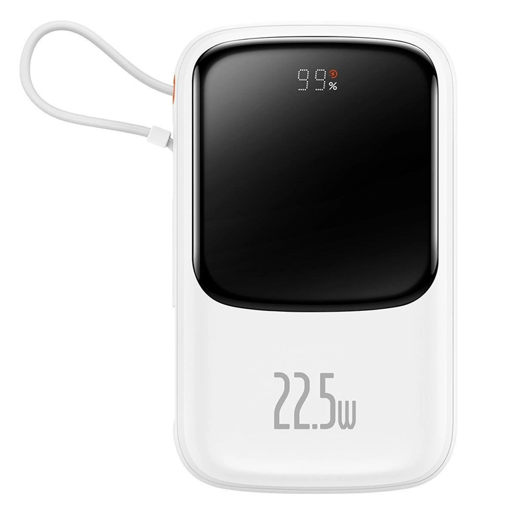 Baseus Powerbank Qpow 10000mAh 22.5W med Inbyggd USB-C Kabel - Vit | 505295 | AlltMobil