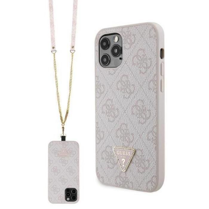 Guess - Guess iPhone 12/12 Pro Mobilskal Crossbody Metall Logo - Rosa