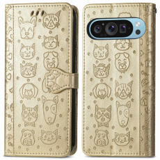A-One Brand - Google Pixel 10/10 Pro Plånboksfodral Cat Dog Pattern - Guld