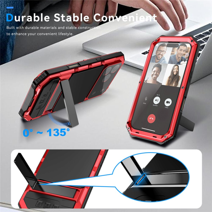 R-JUST - R-JUST iPhone 17 Pro Mobilskal med Härdat Glas Kickstand - Röd