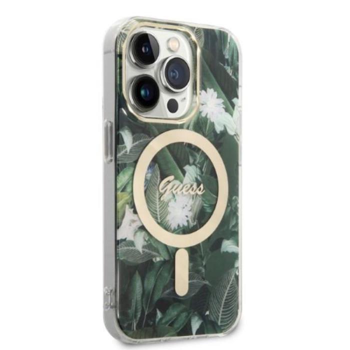Guess - GUESS iPhone 14 Pro Magsafe Skal Jungle + Trådlös Laddare - Grön
