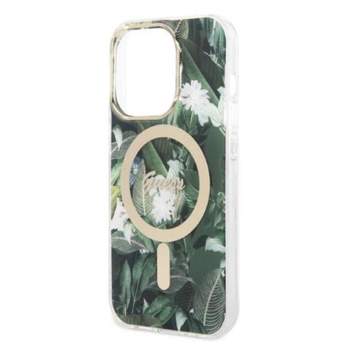 Guess - GUESS iPhone 14 Pro Magsafe Skal Jungle + Trådlös Laddare - Grön
