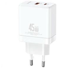 USAMS - USAMS Väggladdare 1xUSB-C+1xUSB 45W GaN PD3.0 + QC3.0 CC178TC02 – Vit