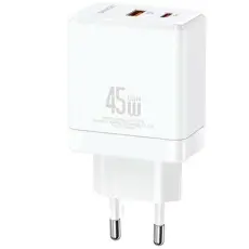 USAMS - USAMS Väggladdare 1xUSB-C+1xUSB 45W GaN PD3.0 + QC3.0 CC178TC02 – Vit