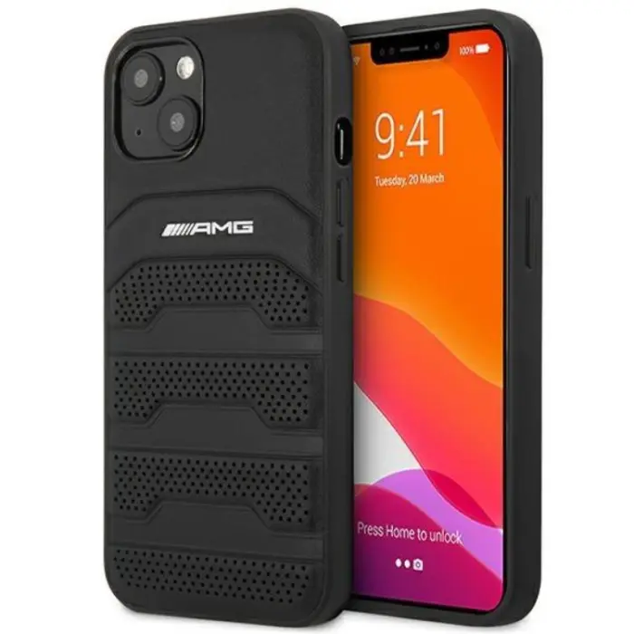 AMG - AMG iPhone 14 Plus Skal Läder Debossed Lines - Svart
