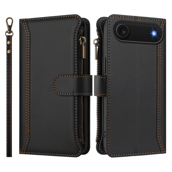 A-One Brand - iPhone Air Plånboksfodral Zipper Med Rem - Svart